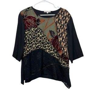 Spencer Alexis Size 12 Floral Lace Tunic Top Mixed Fabric Whimsigoth Artsy Fairy
